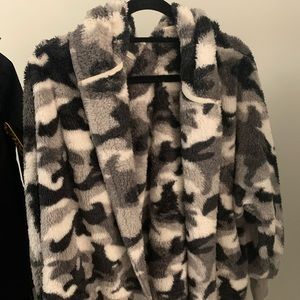 Black Camo plush cardigan